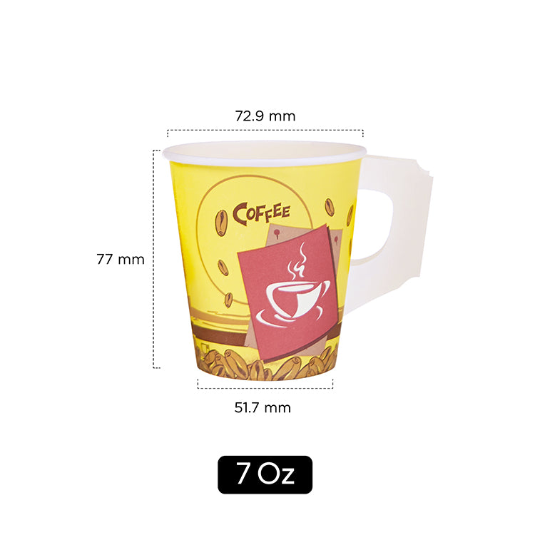 7 Oz Printed Single Wall Paper Cups with Handle